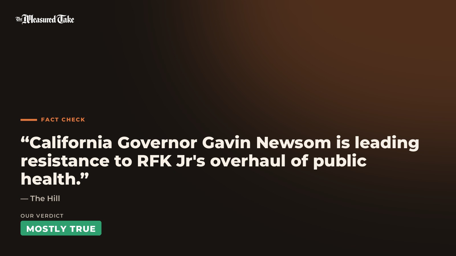 The Hill: “California Governor Gavin Newsom is leading resistance to RFK Jr's overhaul of public health.”. Our verdict: Mostly True.