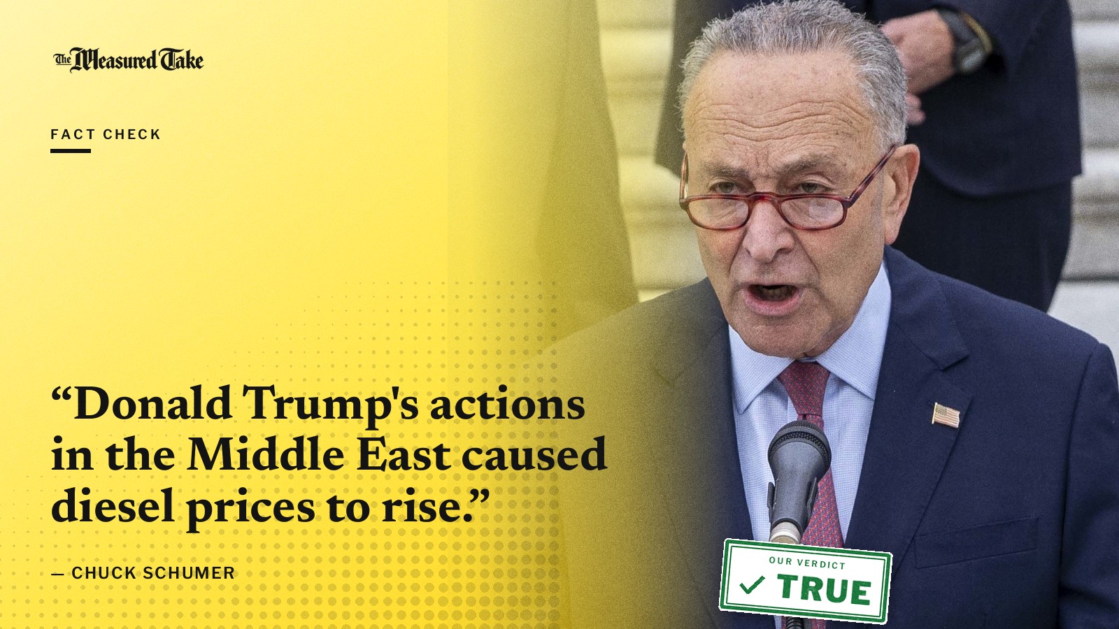 “Donald Trump's actions in the Middle East caused diesel prices to rise.” — Chuck Schumer. Our verdict: True.