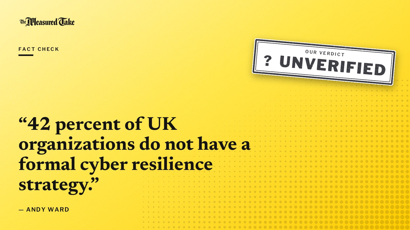 “42 percent of UK organizations do not have a formal cyber resilience strategy.” — Andy Ward. Our verdict: Unverified.