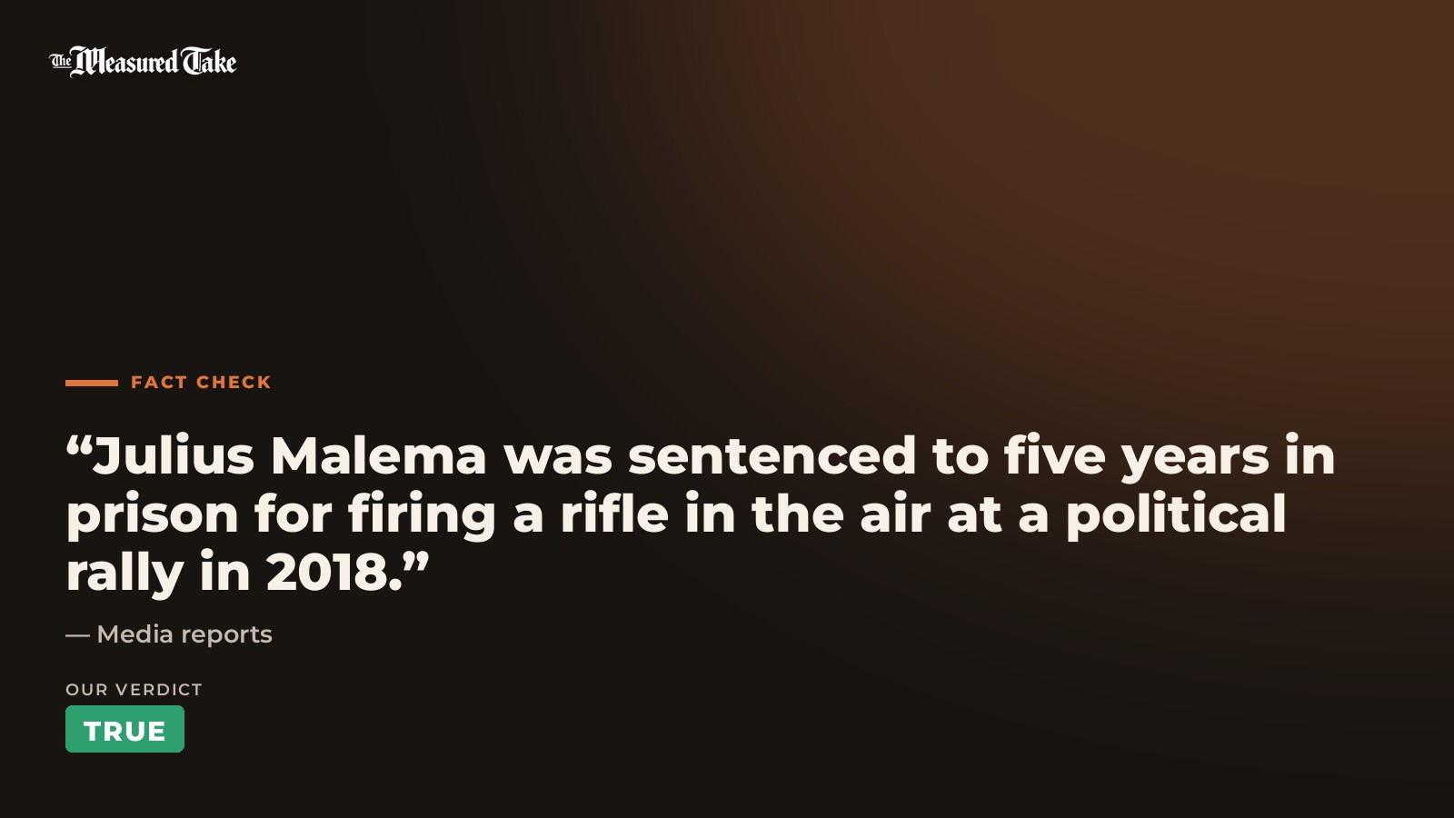 Media reports: “Julius Malema was sentenced to five years in prison for firing a rifle in the air at a political rally in 2018.”. Our verdict: True.