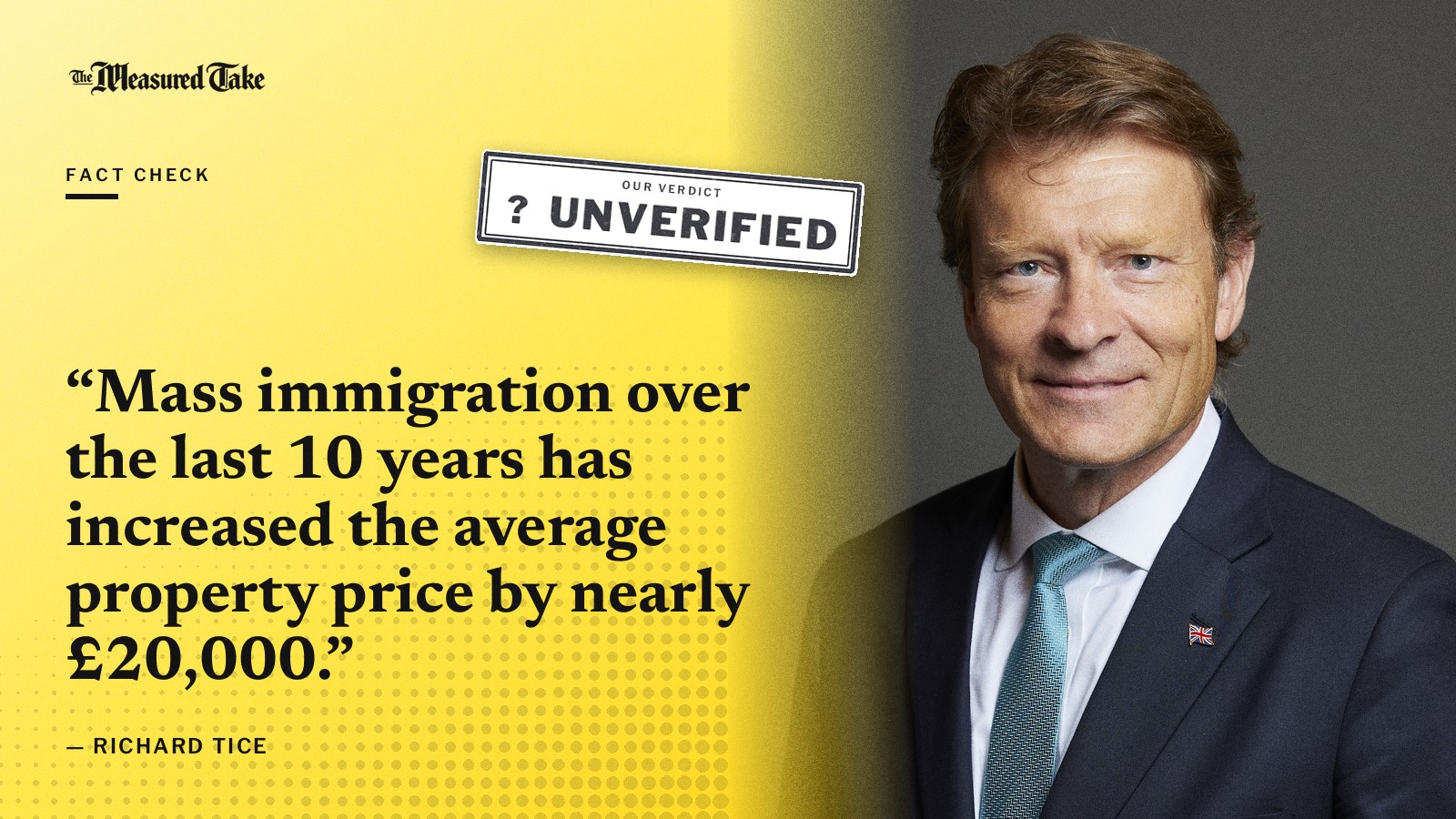 “Mass immigration over the last 10 years has increased the average property price by nearly £20,000.” — Richard Tice. Our verdict: Unverified.