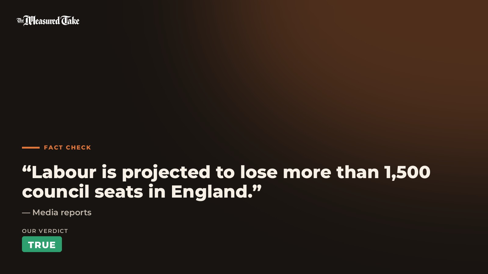 Media reports: “Labour is projected to lose more than 1,500 council seats in England.”. Our verdict: True.