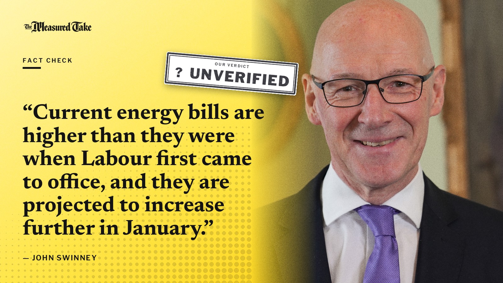 “Current energy bills are higher than they were when Labour first came to office, and they are projected to increase further in January.” — John Swinney. Our verdict: Unverified.