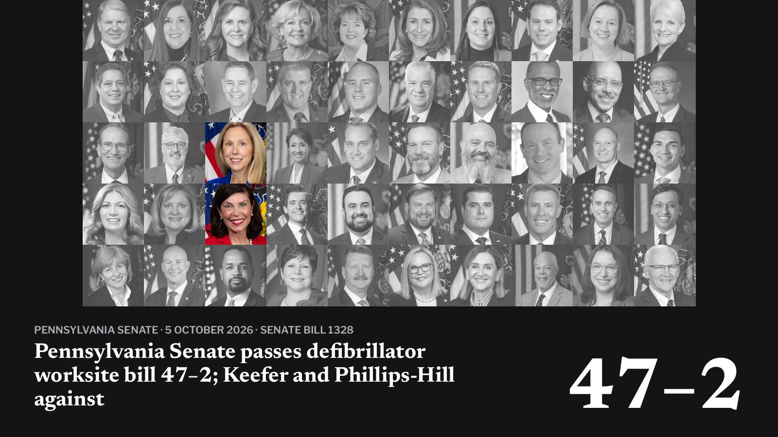 Pennsylvania Senate vote on Senate Bill 1328: 47 for, 2 against