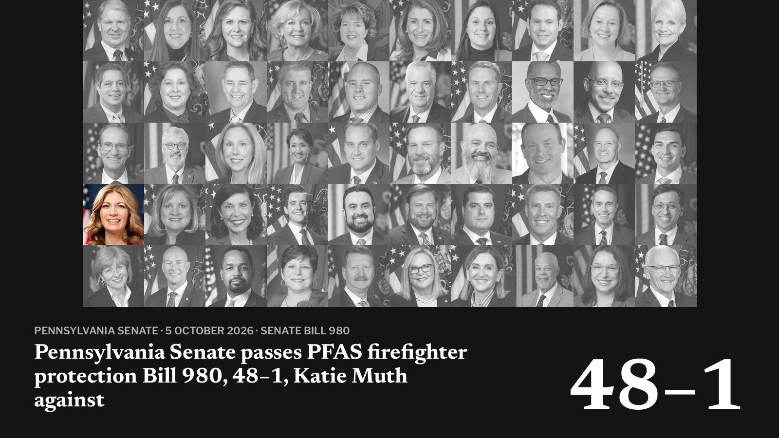Pennsylvania Senate vote on Senate Bill 980: 48 for, 1 against