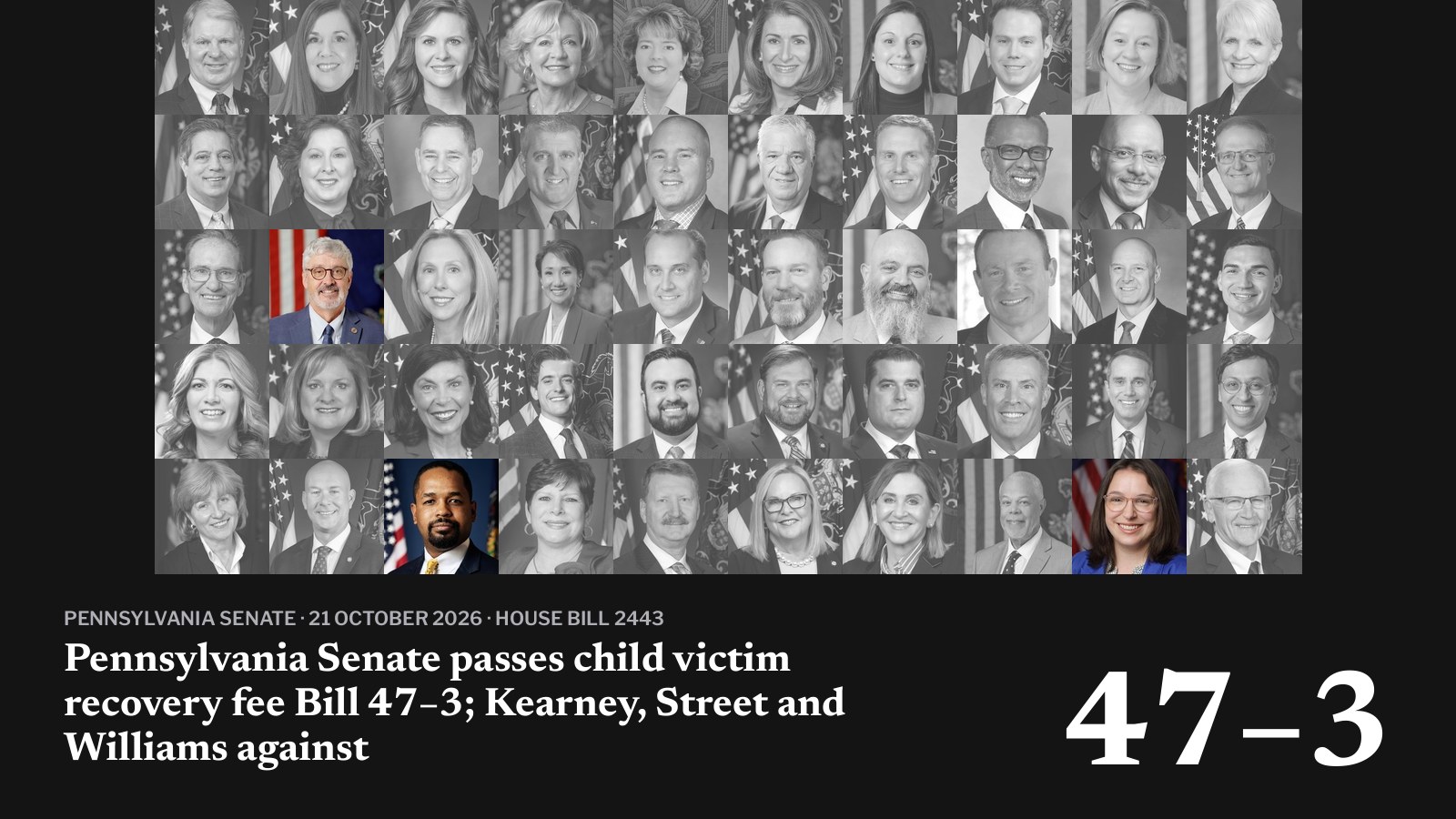 Pennsylvania Senate vote on House Bill 2443: 47 for, 3 against